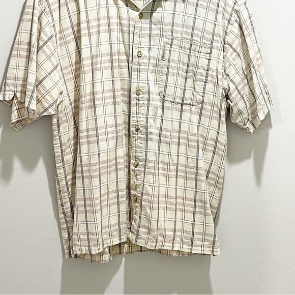 COLUMBIA Men’s Beige Brown Plaid Short Sleeve Button Up Collared Shirt Size XL - Picture 4 of 6